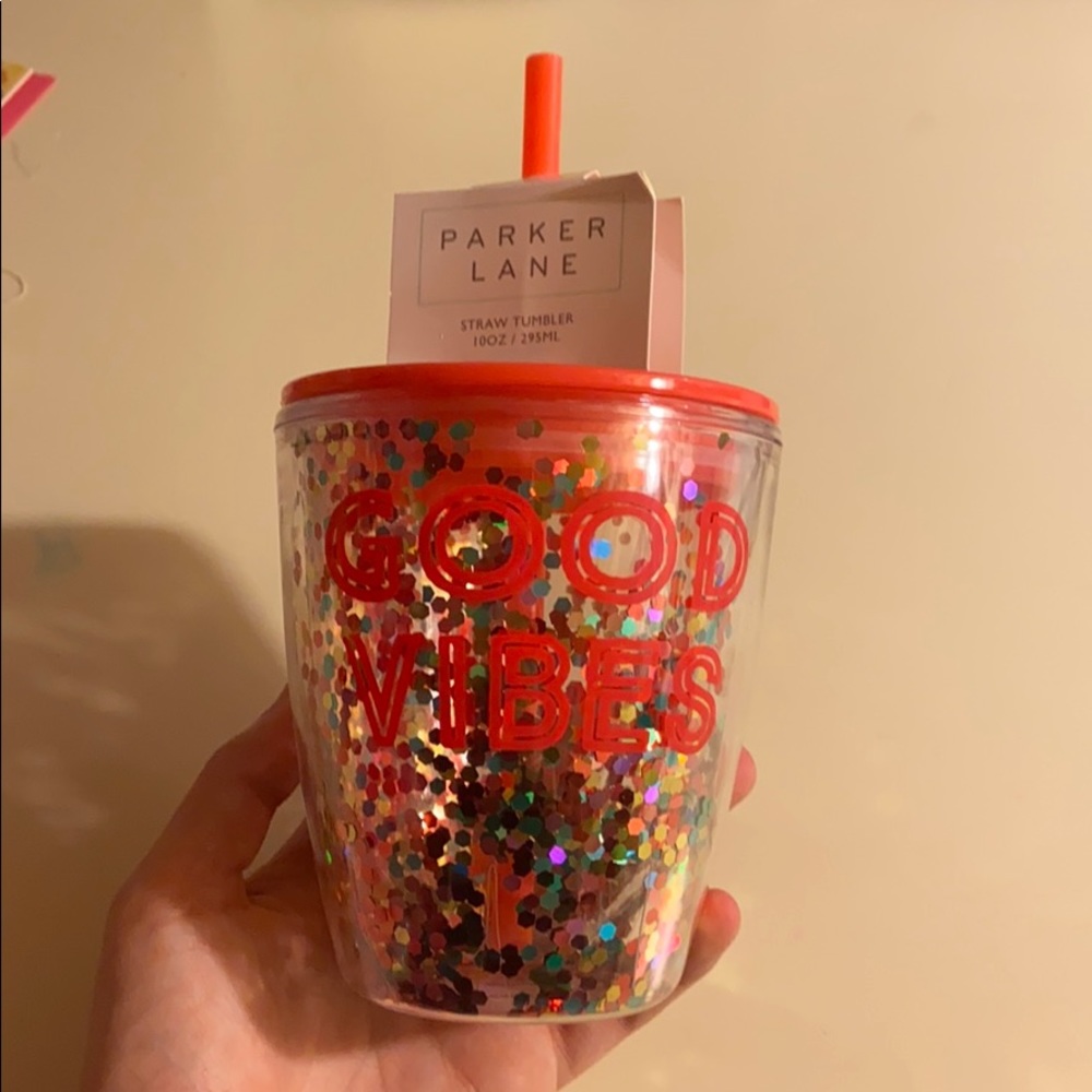 10OZ STRAW "GOOD VIBES" SPARKLE TUMBLER